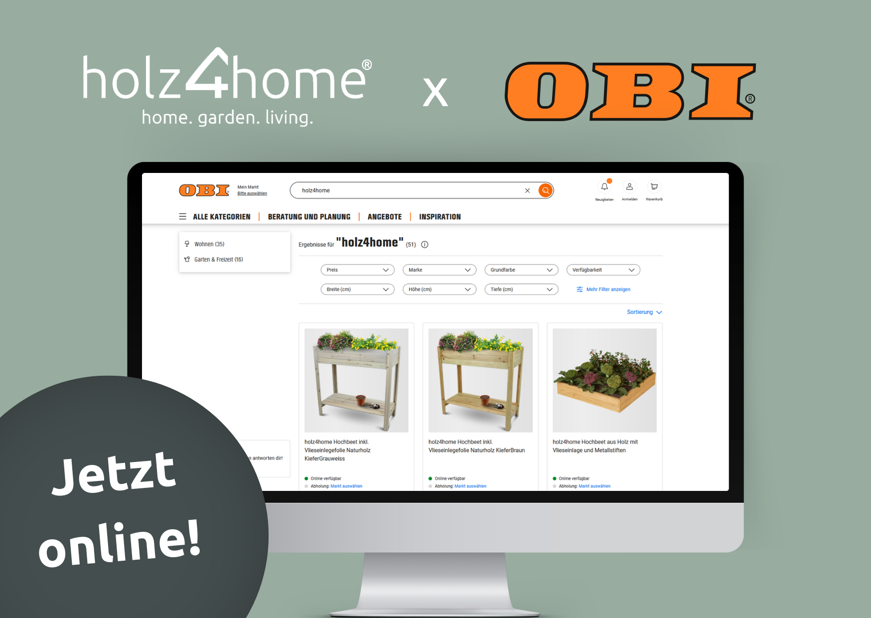 Grafiek over de samenwerking tussen holz4home en OBI met moestuinbakken in de OBI-webshop, nu online