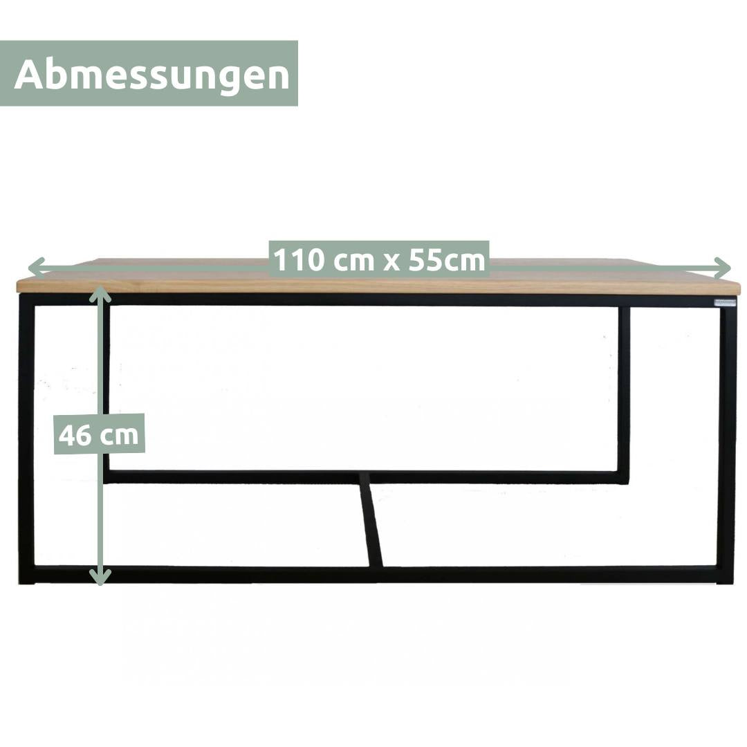 Maattekening grote salontafel eiken, 110 x 55 cm, 46 cm hoog