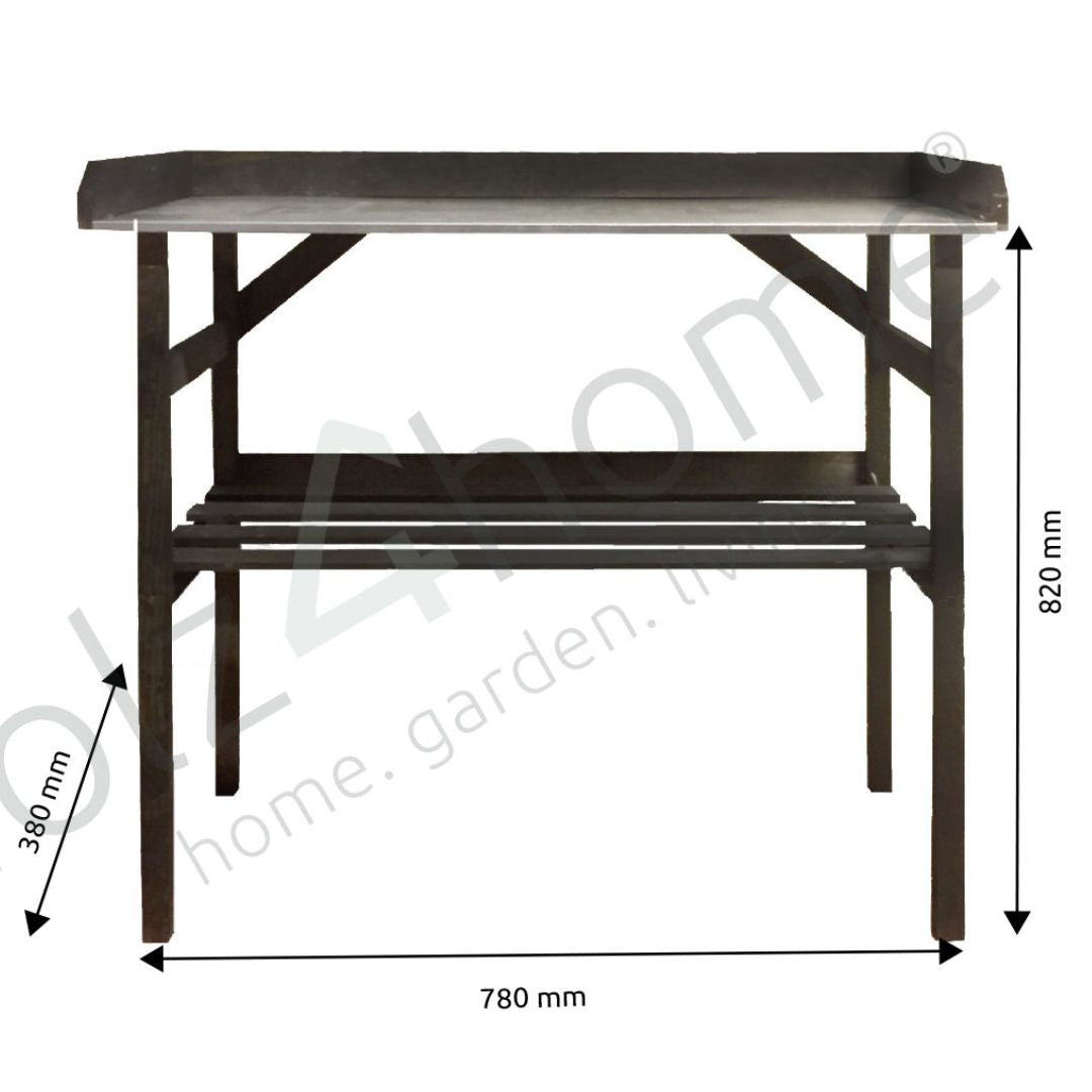 Maattekening houten plantentafel, 780 mm breed, 820 mm hoog, 380 mm diep