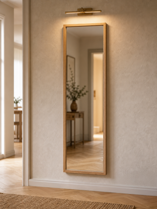 Rechthoekige spiegel met eikenhouten lijst