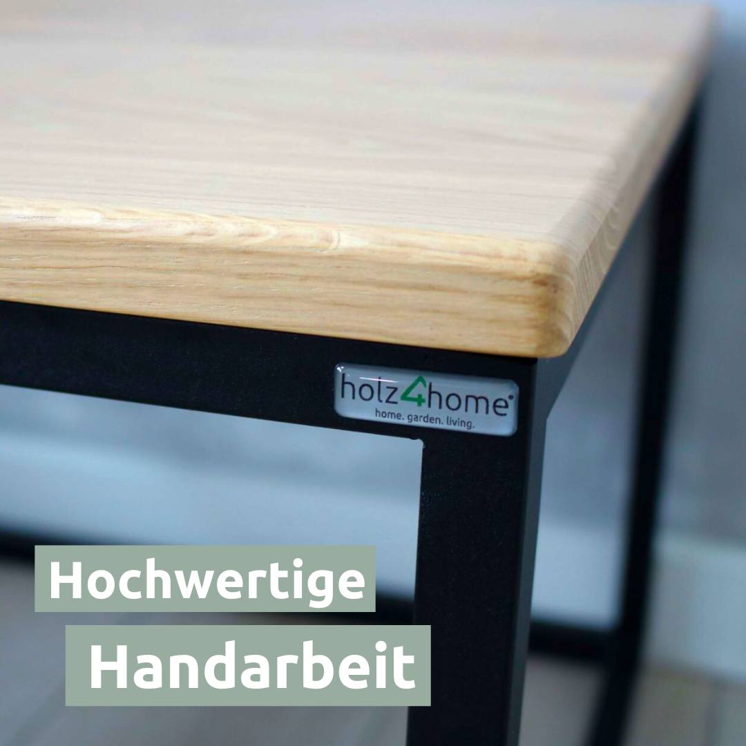 Handgemaakte hoek van de salontafelset van eikenhout met holz4home-label
