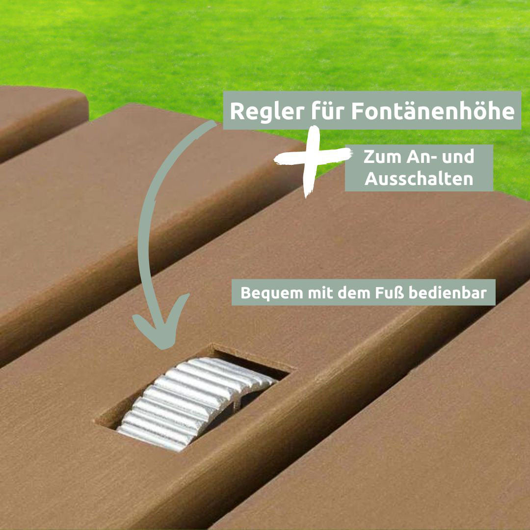 Met de voet bedienbare regelaar voor de fonteinhoogte tussen de WPC-lamellen van de ronde vloerdouche