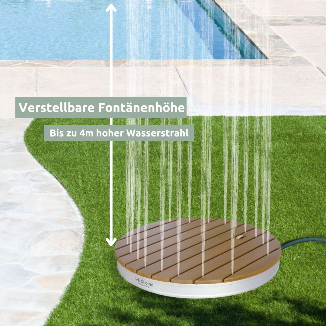 Ronde WPC-vloerdouche aan de rand van het zwembad met tot 4 m hoge, verstelbare waterfontein
