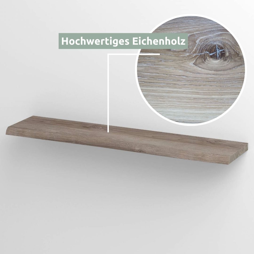 Grafiek hoogwaardig eikenhout: wandrek in grijsbruin met vergrote weergave van de nerf met kwast