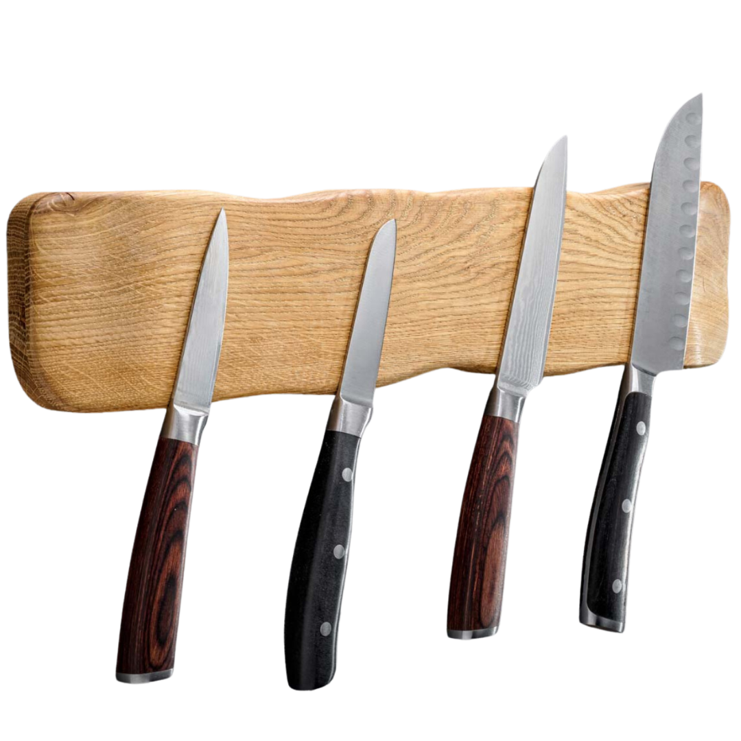 Magnetische messenstrip La Madera van licht eikenhout met vier messen, vooraanzicht