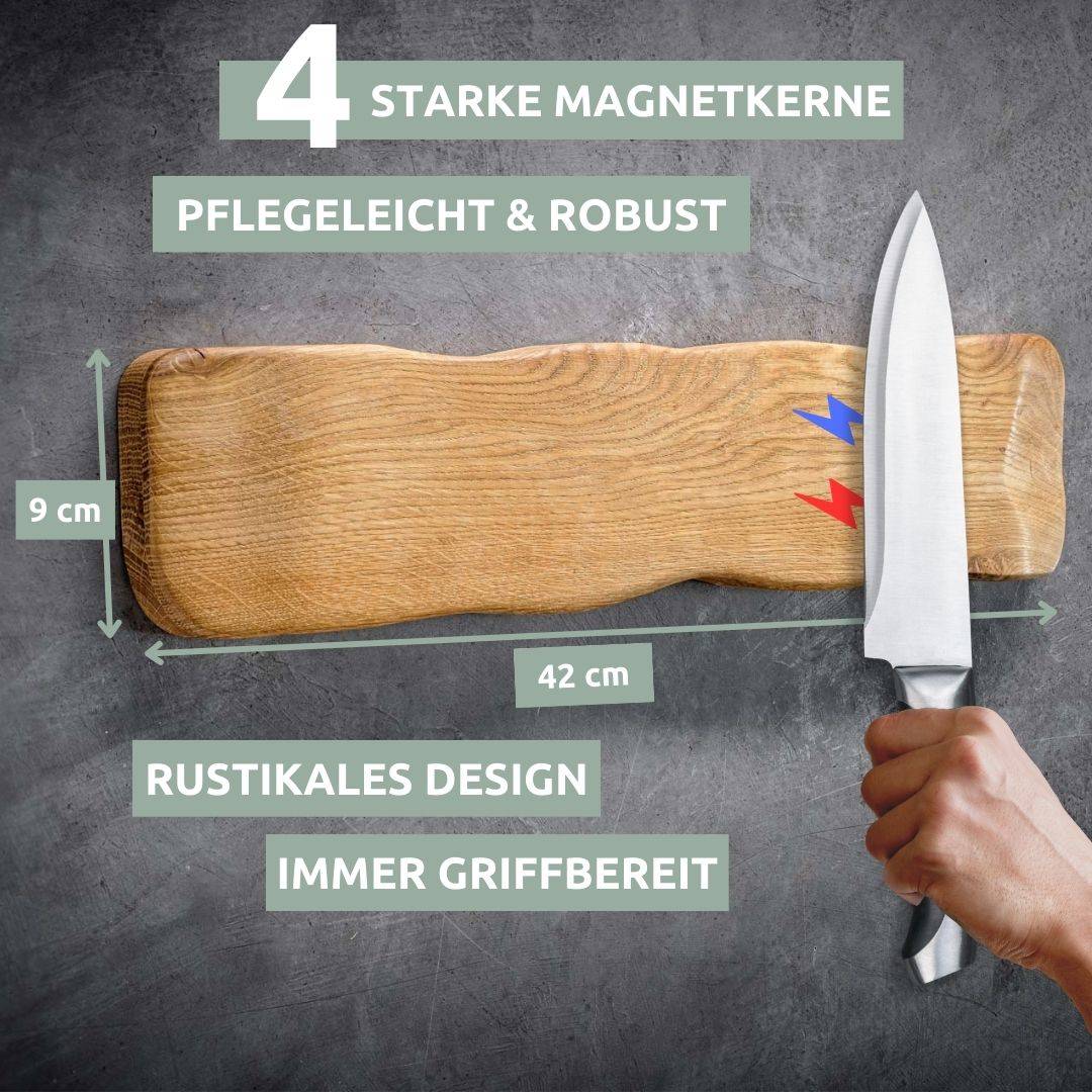 Maattekening messenstrip La Madera licht eiken, 42 cm lang en 9 cm hoog, vier magneten