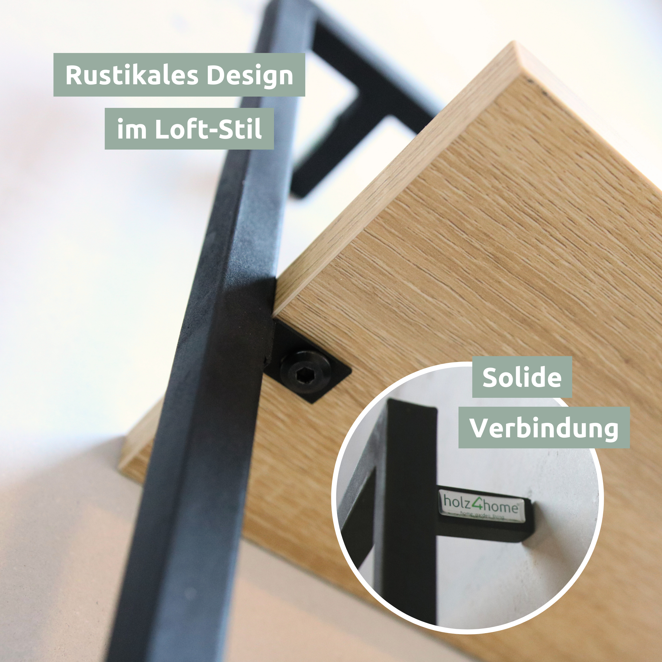 Detailopname van de zwarte framehoek van het wandrek Sonoma in loft-stijl