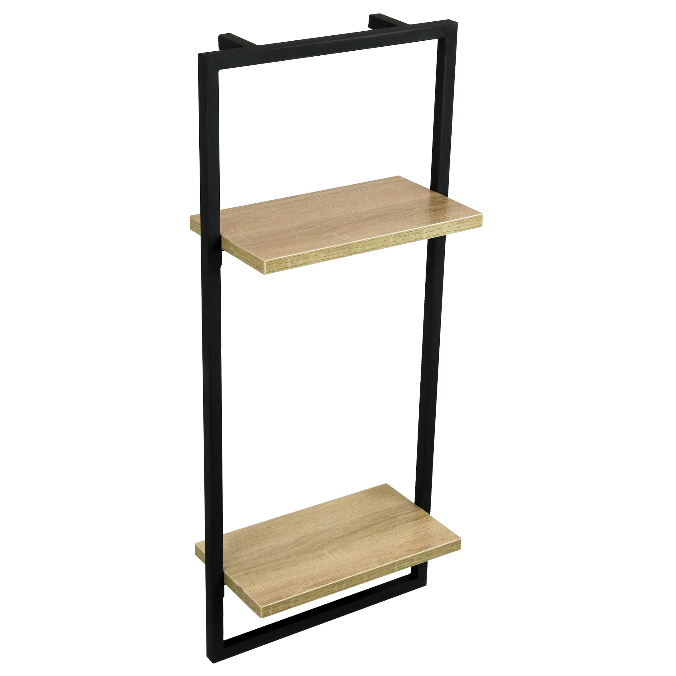 Hoog wandrek Sonoma met twee planken in het zwarte frame, vrijstaand