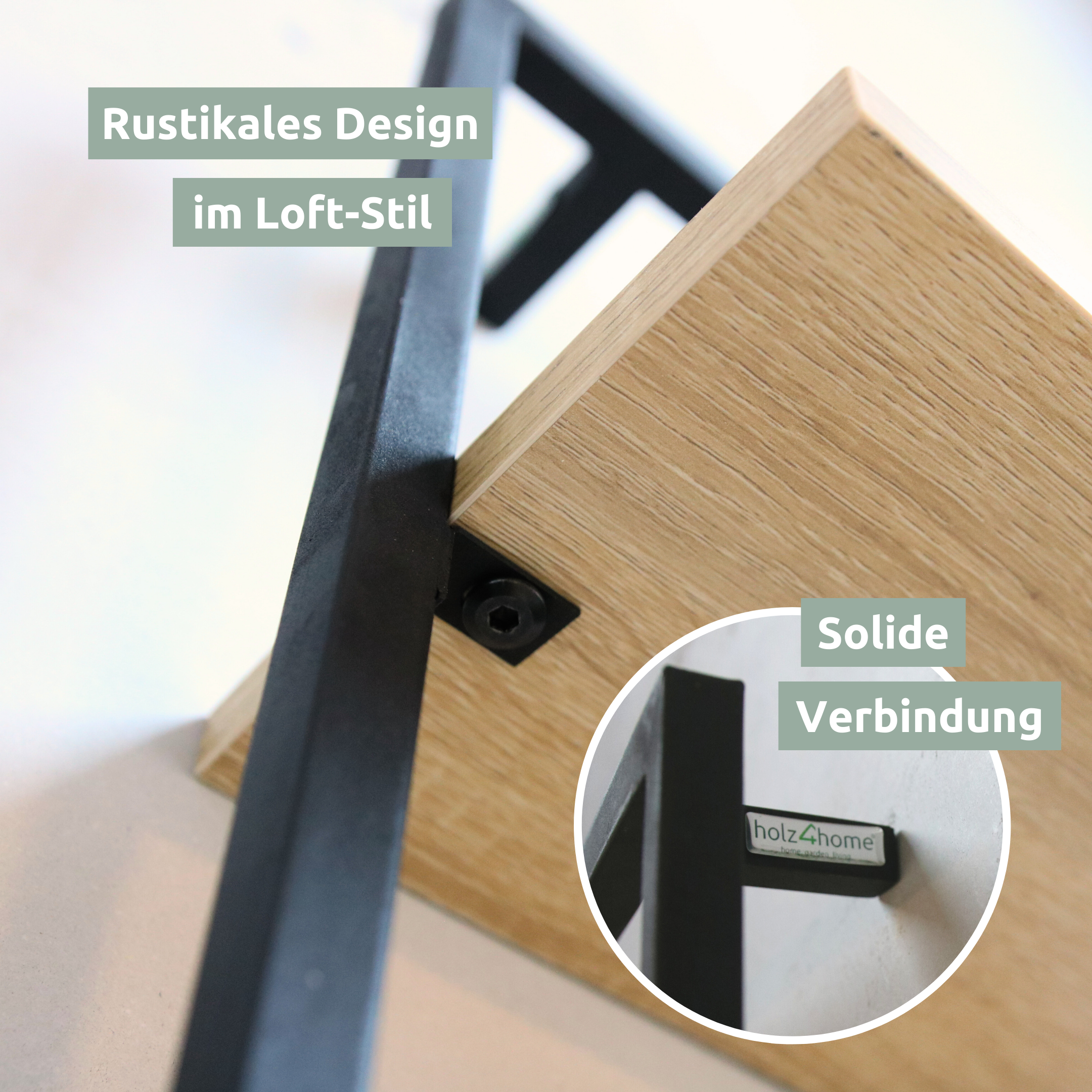 Close-up van de hoekverbinding van het wandrek Sonoma in rustieke loft-stijl