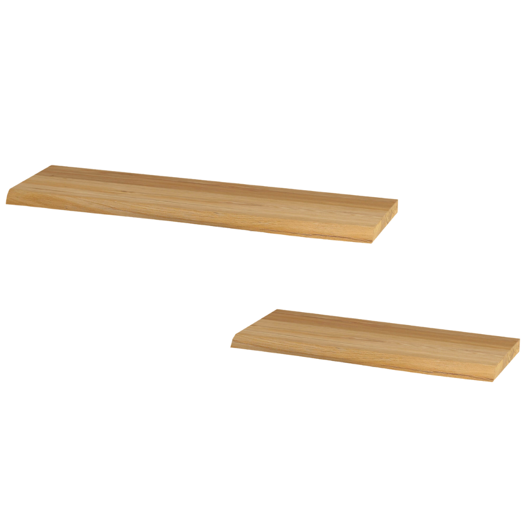 Wandrekkenset massief eiken in honingkleurige tint met lichte boomstamrand, 70 cm en 40 cm