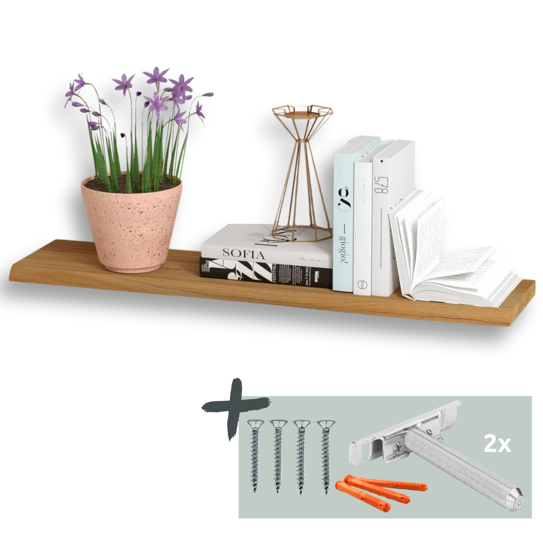 Grafiek leveringsomvang: wandrek eiken met decoratie, plus schroeven, pluggen en twee steekhouders