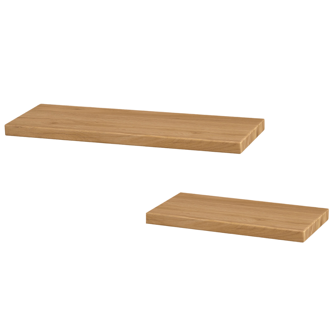 Wandrekkenset van geolied massief eiken in warme bruintint, 70 cm en 40 cm, rechte rand