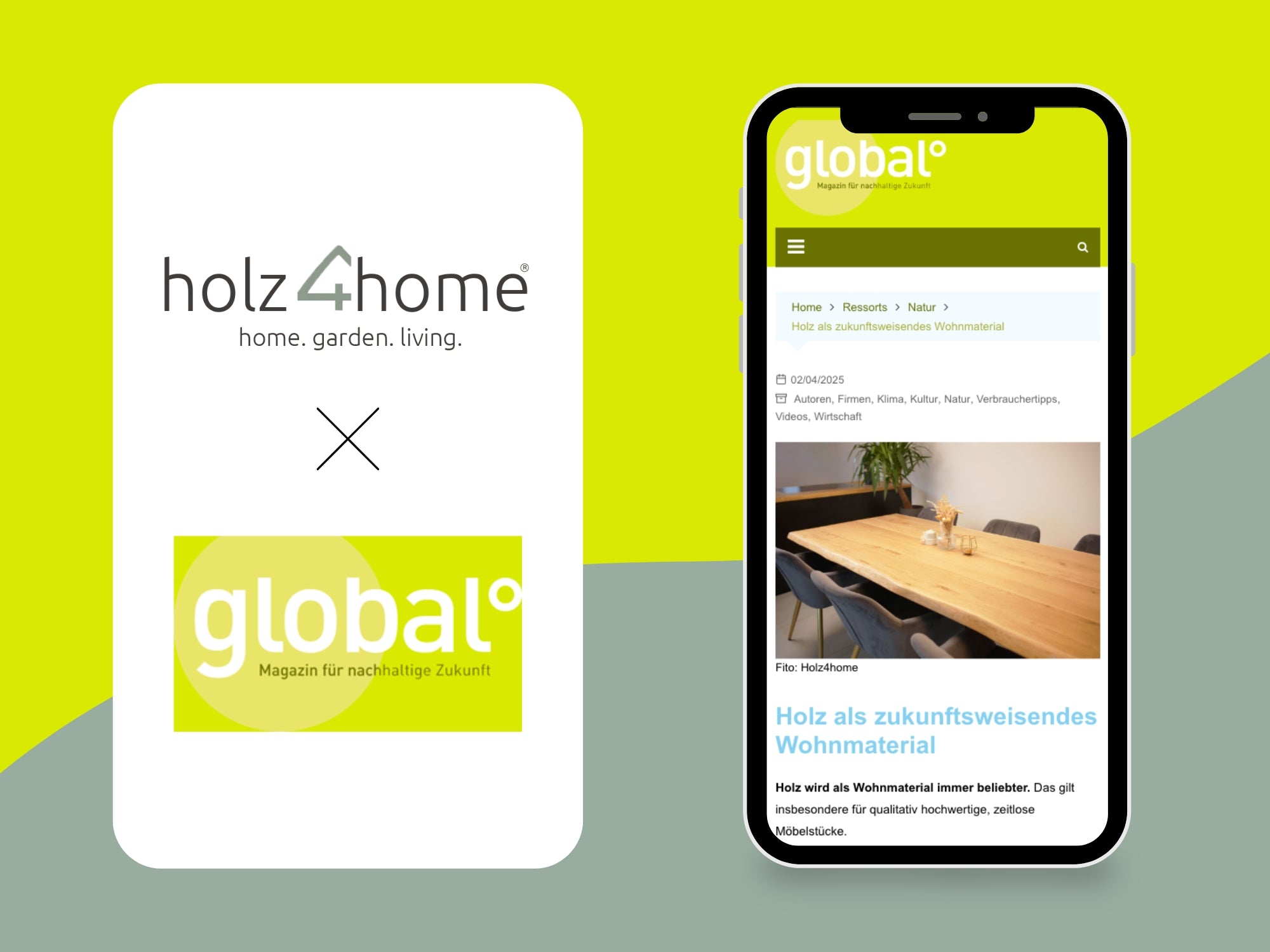 Grafiek over de samenwerking tussen holz4home en het global°-tijdschrift op een smartphone