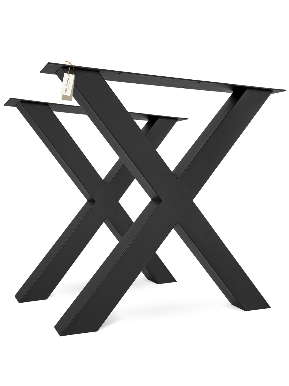 Tafelpoten Hora in X-design als set van 2 van zwart poedergecoat staal, vrijstaand getoond