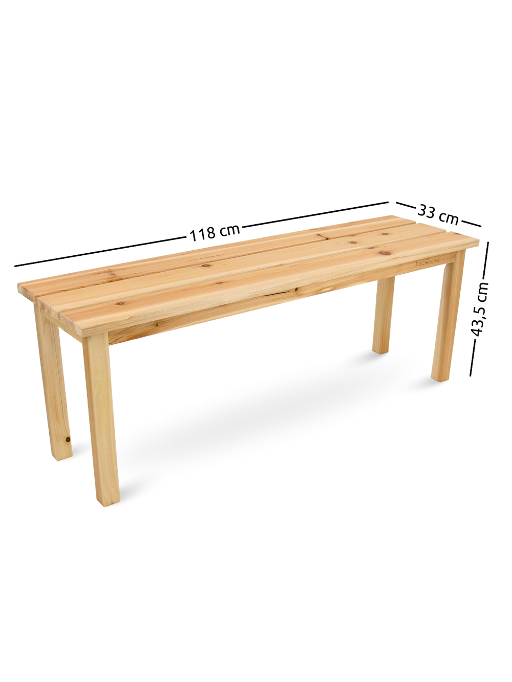 Maattekening tuinbank vurenhout, 118 cm breed, 33 cm diep, 43,5 cm hoog