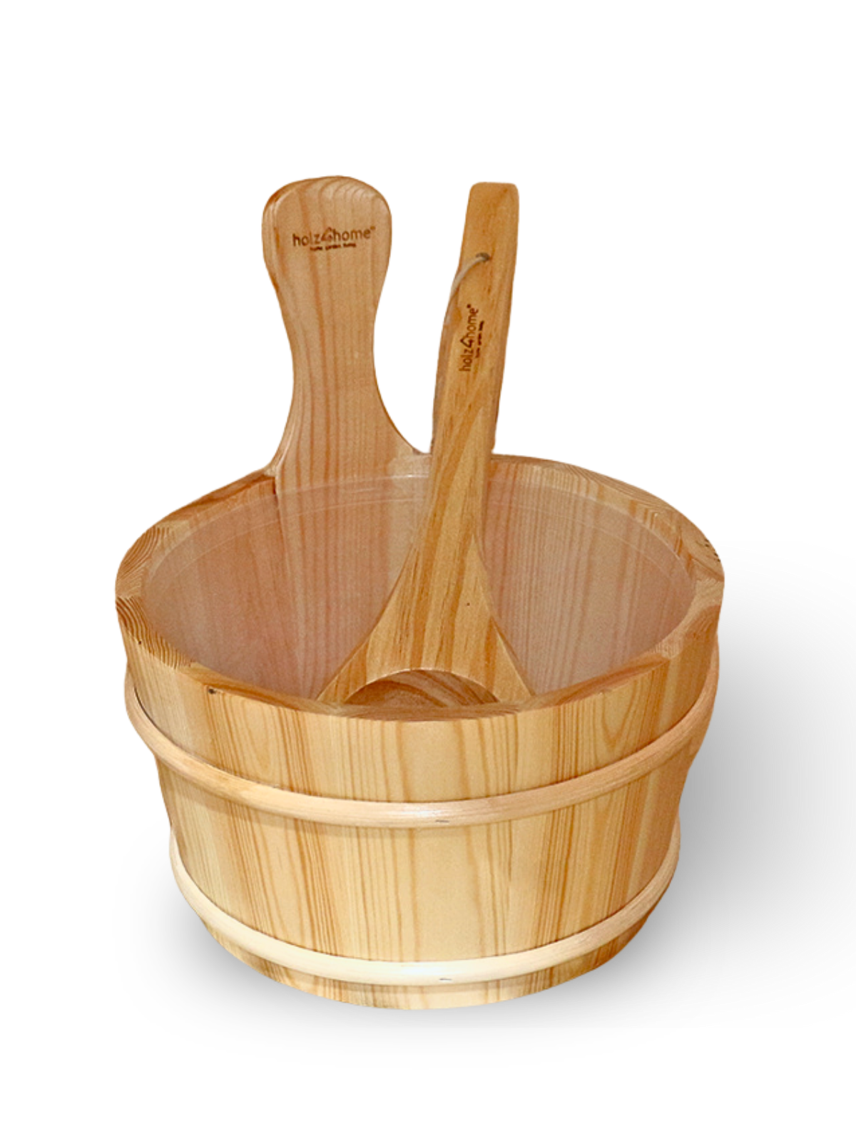 Saunaemmer van hout met schepper, accessoire van de barrelsauna Pini Wood