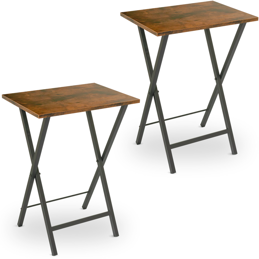 2-delige set bijzettafels van MDF in vintage-bruin met zwart X-metalen onderstel, vrijstaand