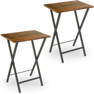 2-delige set bijzettafels van MDF in vintage-bruin met zwart X-metalen onderstel, vrijstaand