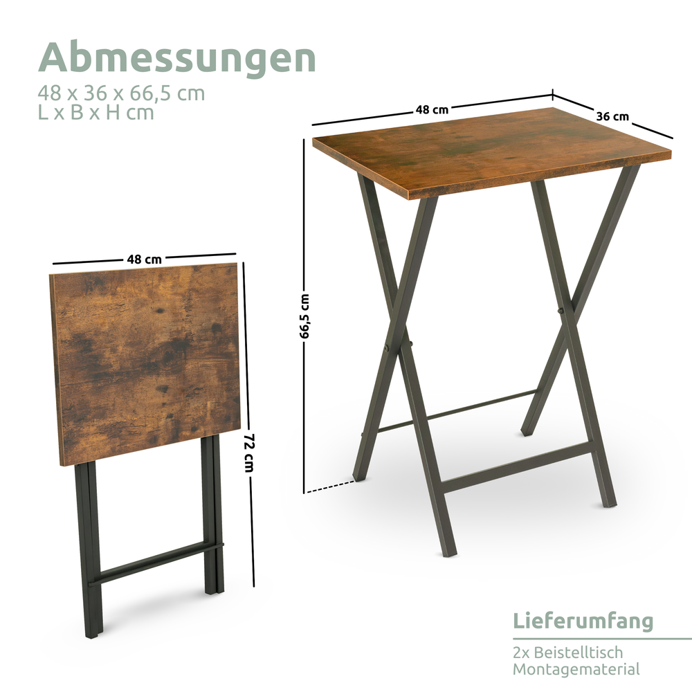 Maattekening bijzettafel MDF, 48 x 36 x 66,5 cm, opgebouwd en ingeklapt