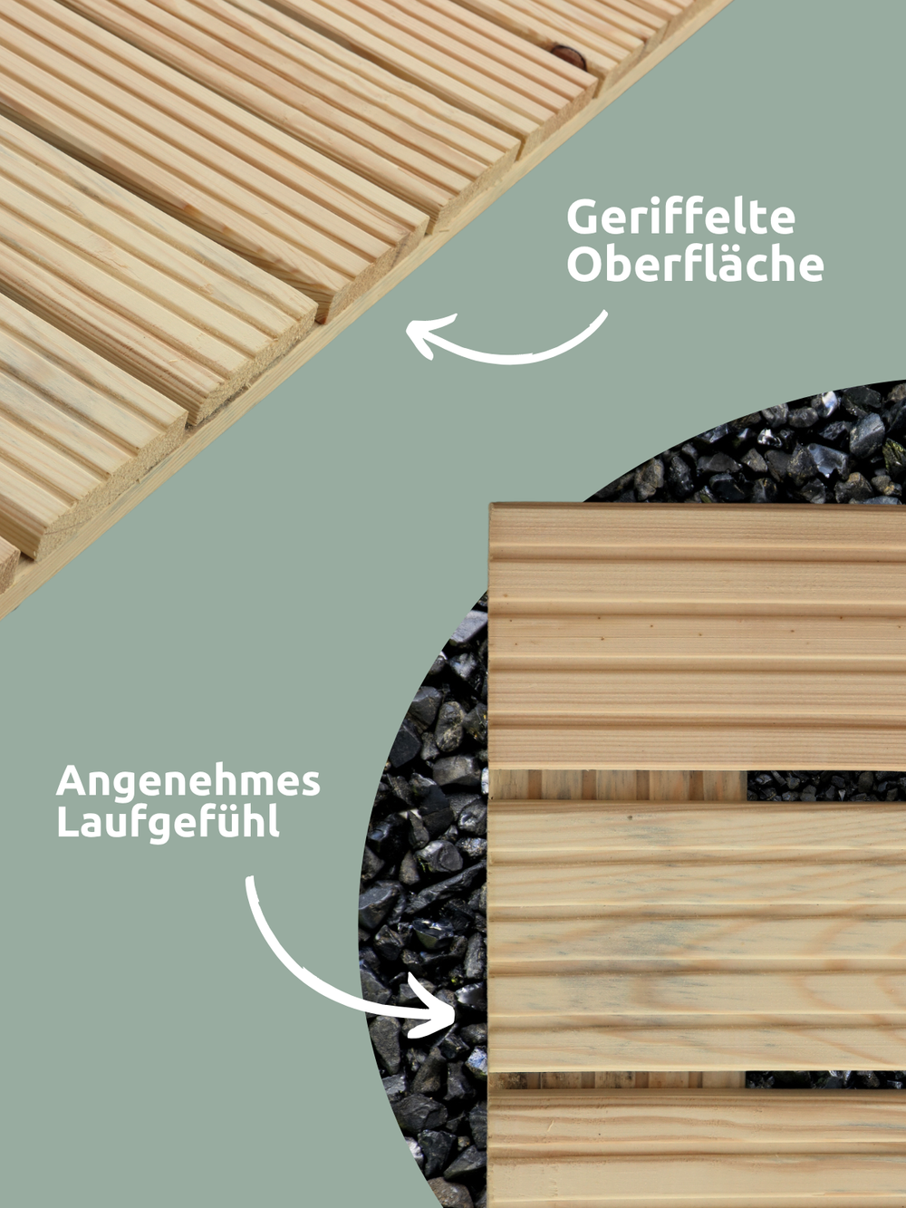 Detailgrafiek van het geribbelde oppervlak van de terrastegel van grenenhout voor een aangenaam loopgevoel