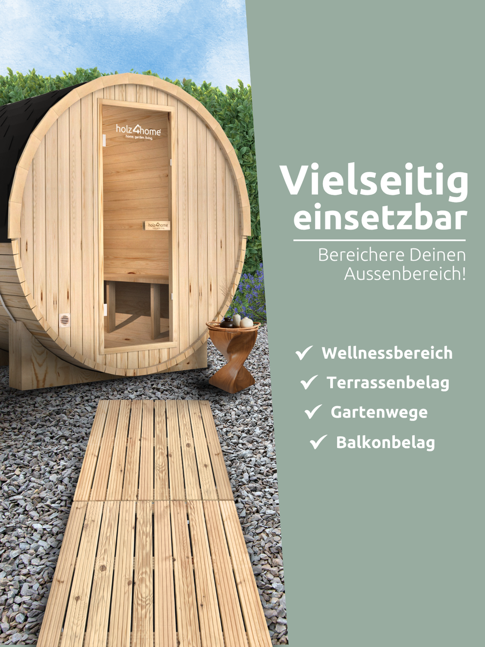 Terrastegels van grenenhout veelzijdig inzetbaar als bekleding voor terras, tuinpaden en balkon