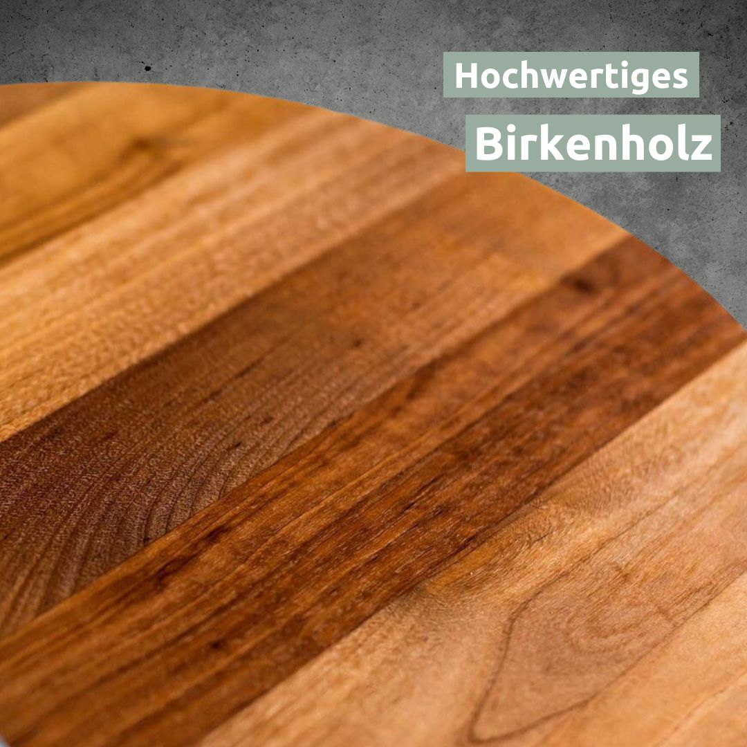 Close-up van de nerf van het hoogwaardige berkenhout aan de ronde snijplank van holz4home