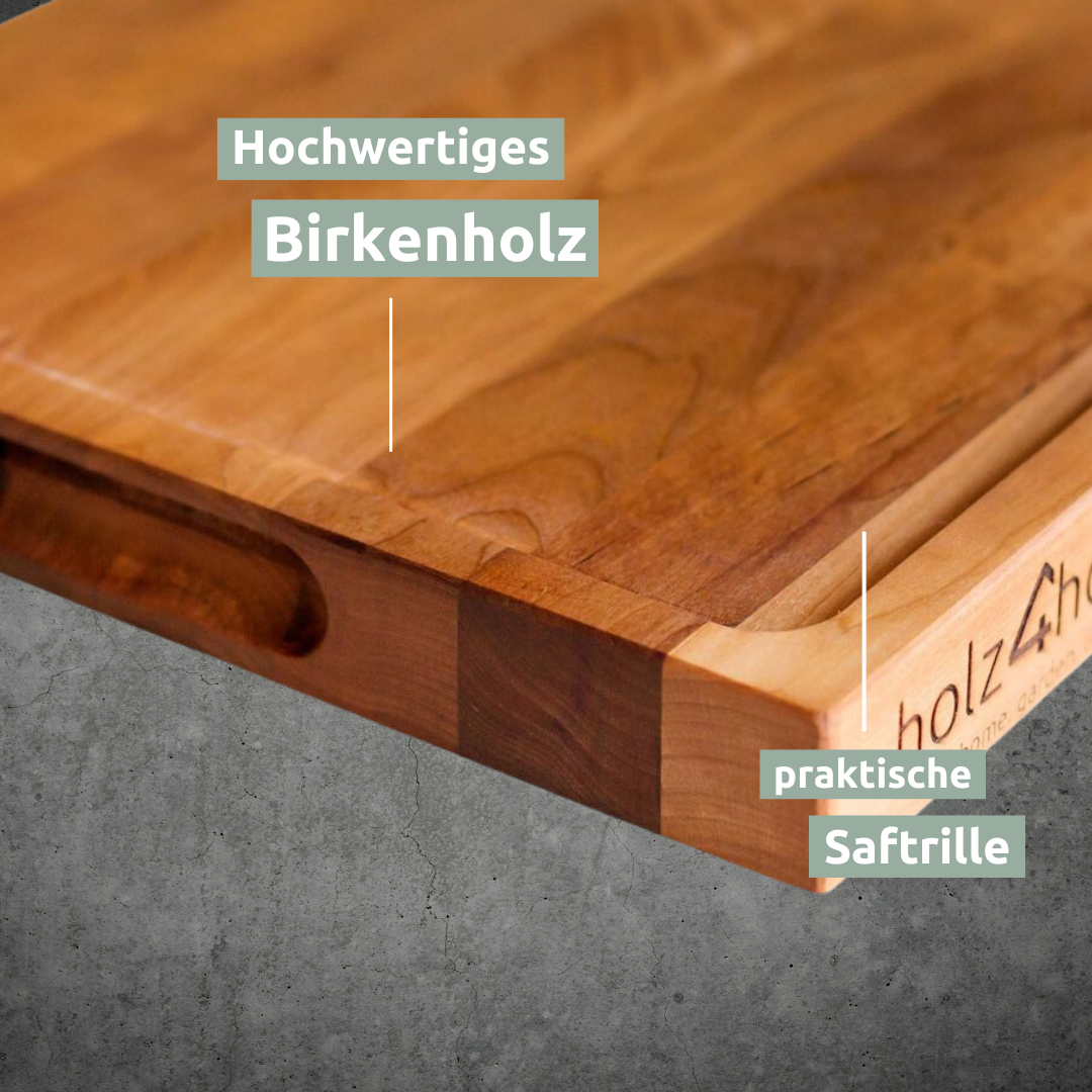 Close-up van de rand met sapgroef en de nerf van de snijplank van berkenhout van holz4home