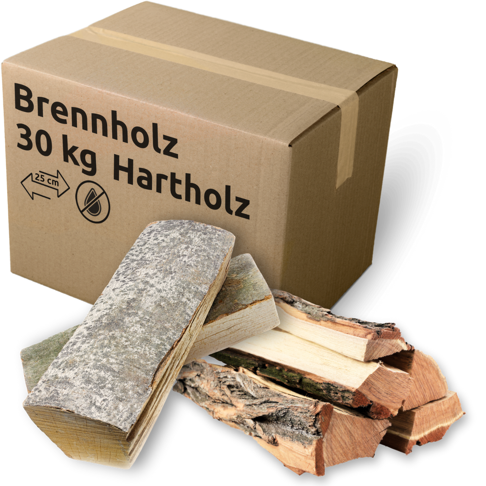 Brandhout 30 kg hardhout in doos met gekloofde blokken van berken, beuken en eiken