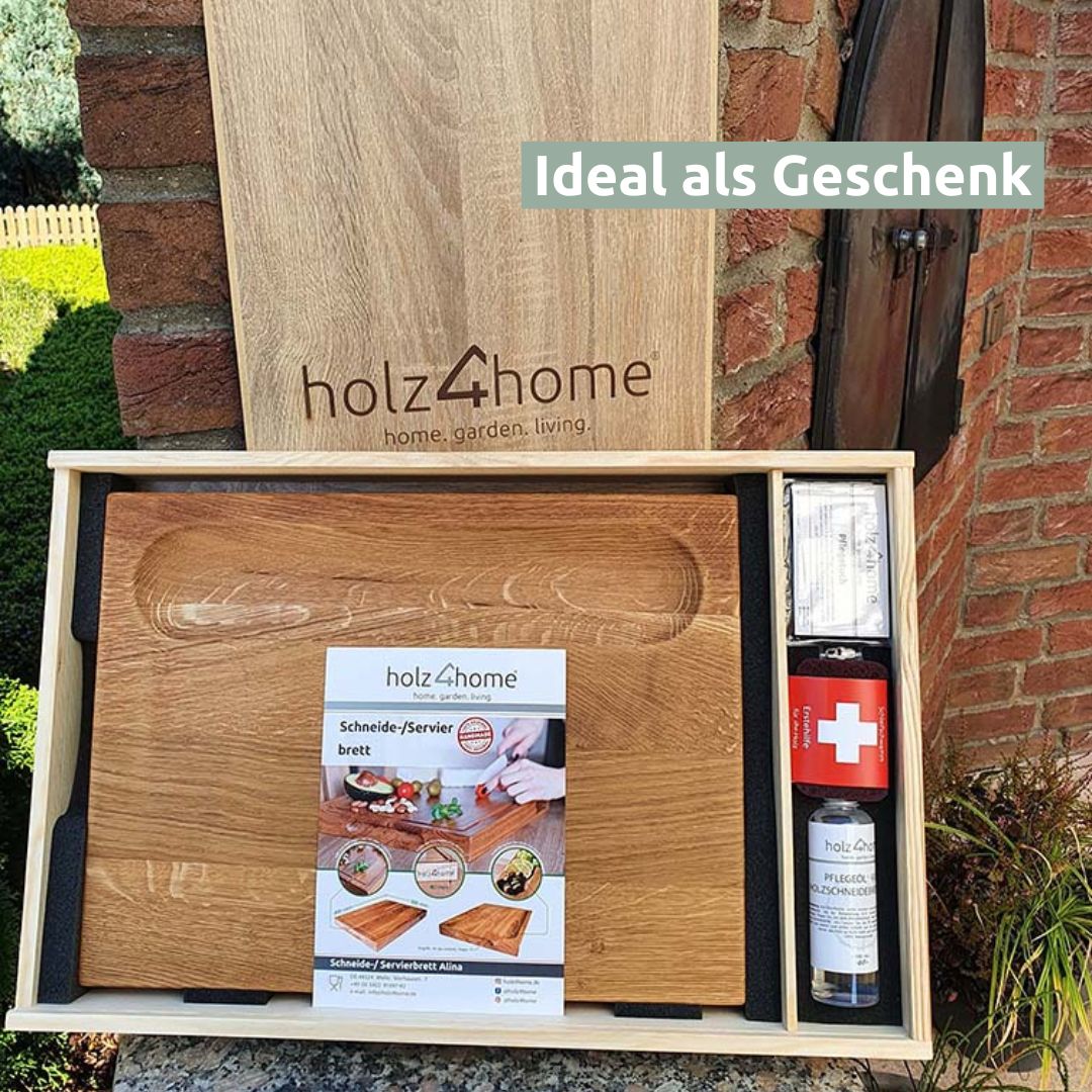 Serveerplankenset Alina als cadeau in houten doos voor de voordeur met infokaart