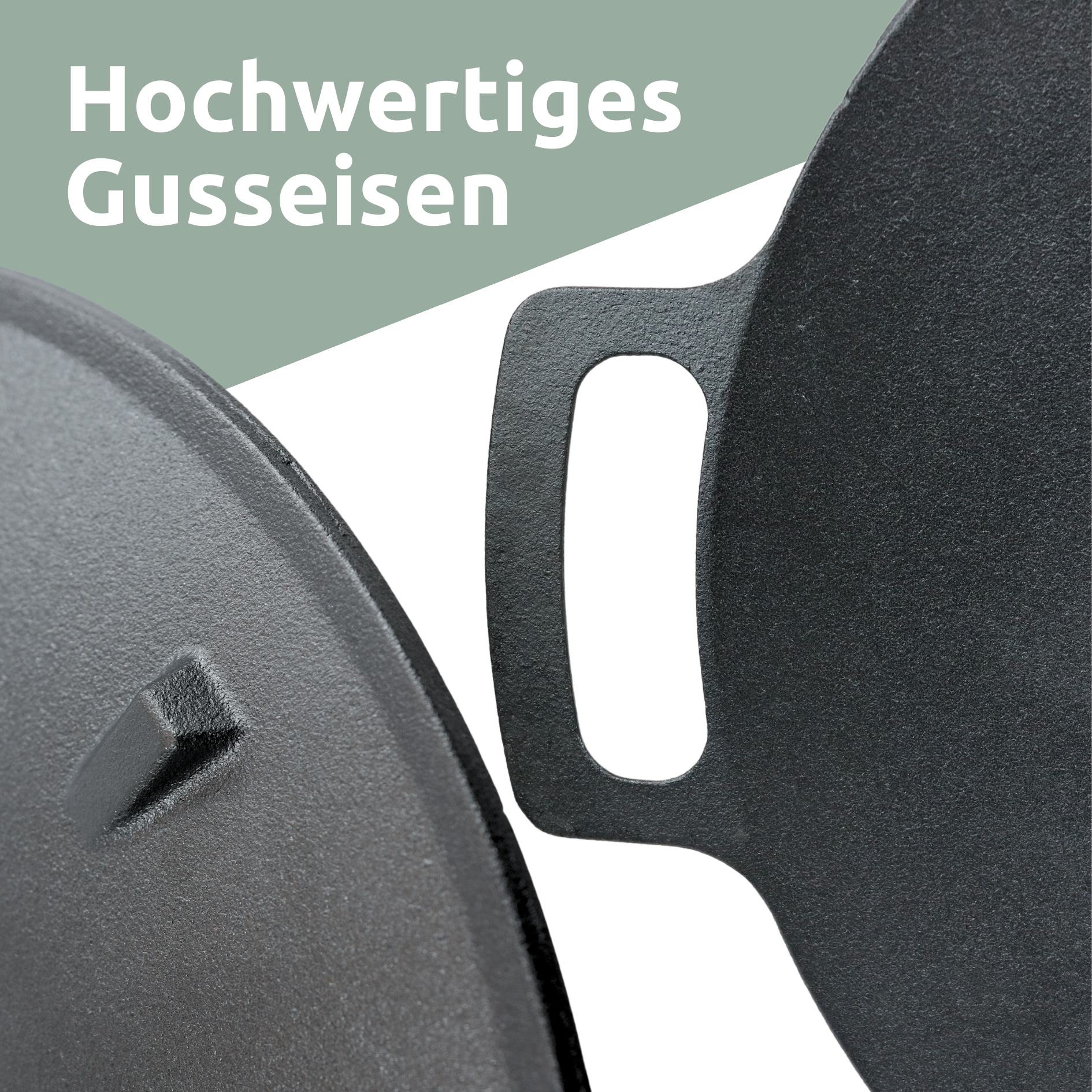 Close-up van handvat en hoogwaardig gietijzeren oppervlak van de grillplaat
