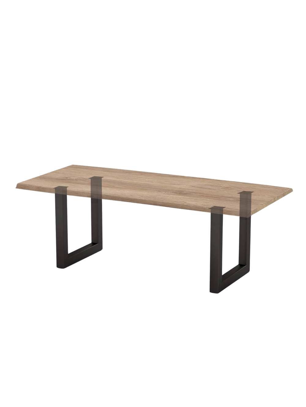 Eettafel met licht houten blad op twee zwarte Tiempo U-tafelpoten, vrijstaand