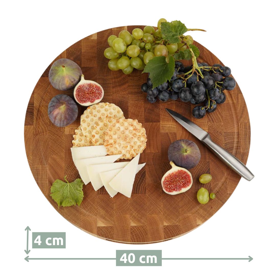 Maatopgave ronde snijplank eiken: 40 cm diameter en 4 cm dik