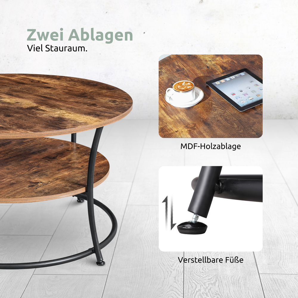 Detailweergave salontafel Lillie met MDF-houten schap en verstelbare voetjes