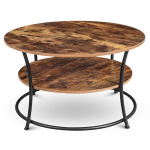 Salontafel Lillie rond met 2 schappen, houtlook en zwart metalen onderstel