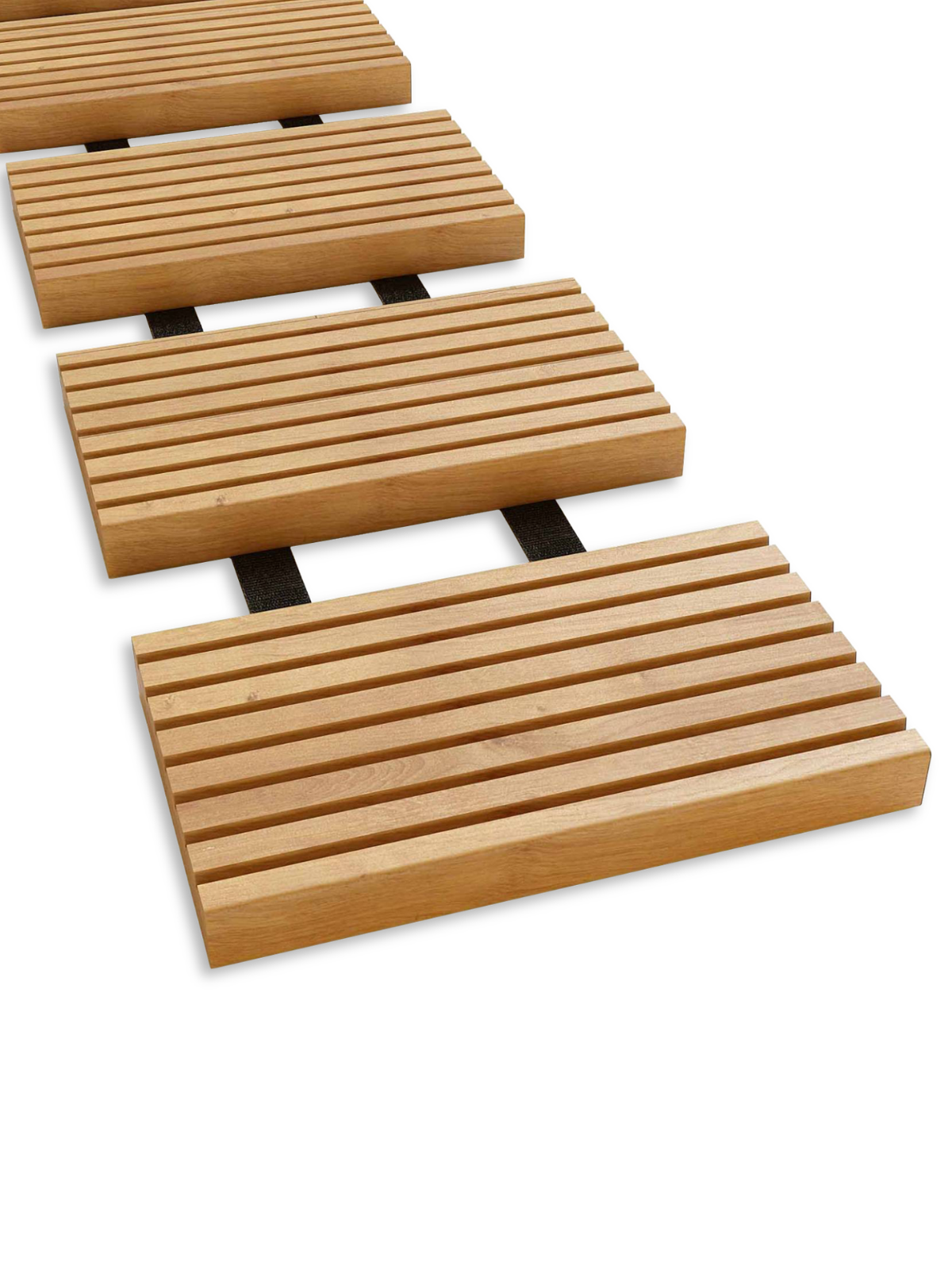 Rolpad als tuinpad van lariks met houten treden en band, uitgerold