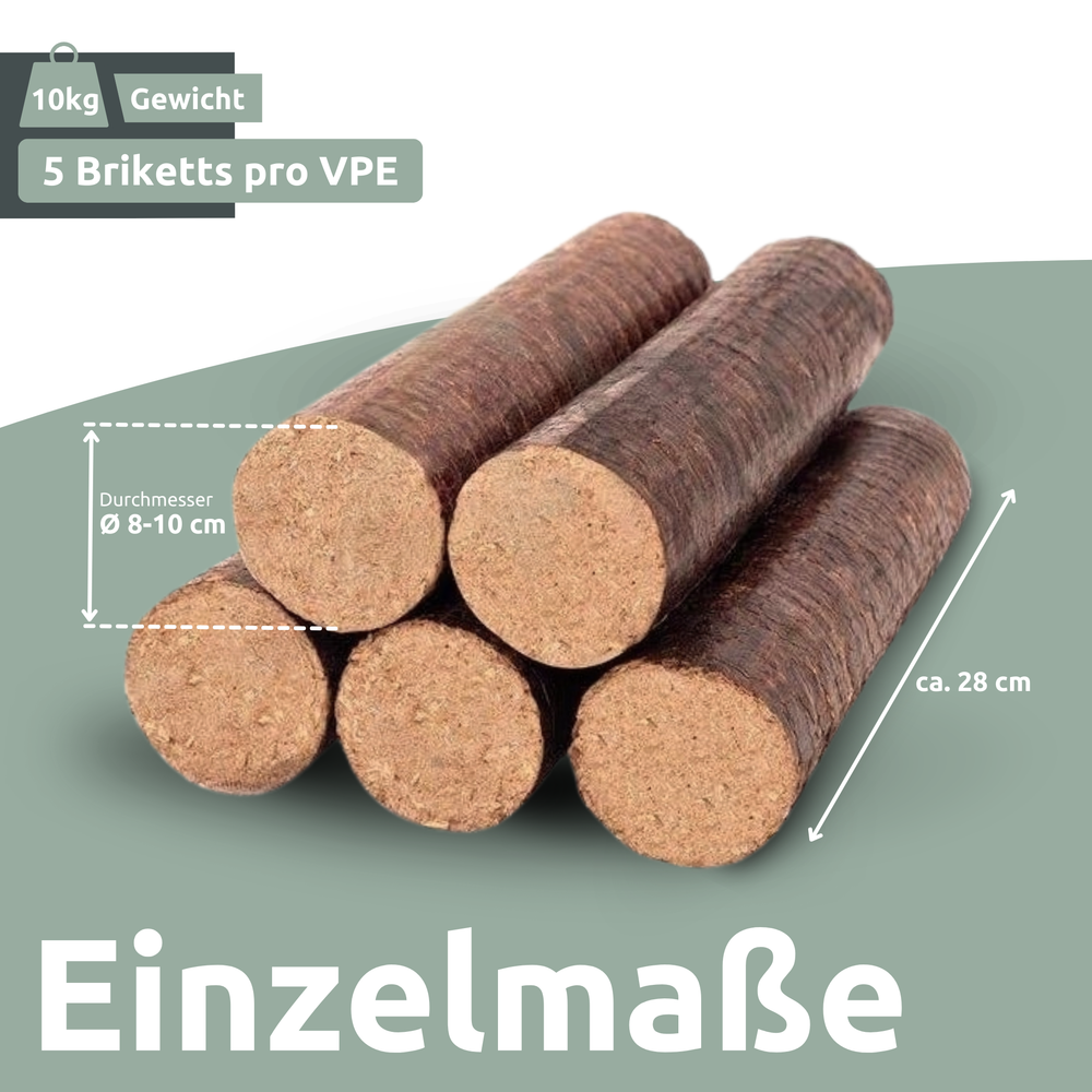Individuele afmetingen hardhoutbriketten: 5 stuks per pakket, Ø 8-10 cm, ca. 28 cm lang