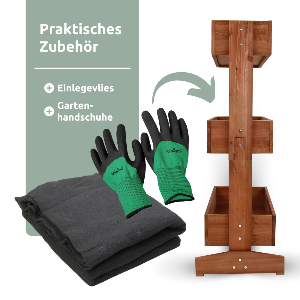 Meegeleverde accessoires bij de moestuinbak: tuinhandschoenen en inlegvlies