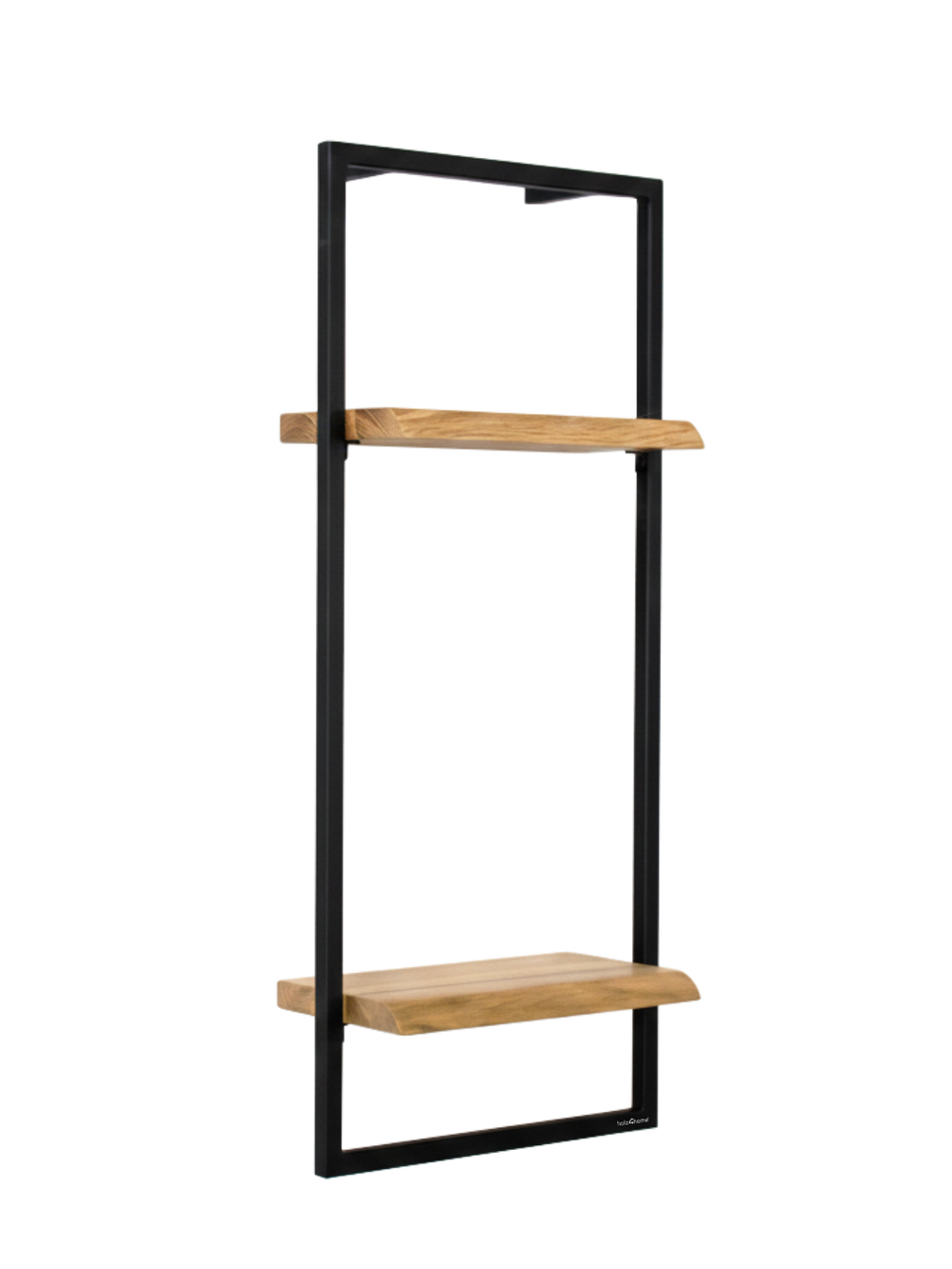 Wandrek High eiken naturel met twee planken in zwart metalen frame, vrijstaand
