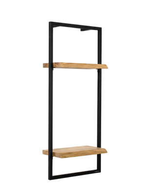Wandrek High eiken naturel met twee planken in zwart metalen frame, vrijstaand