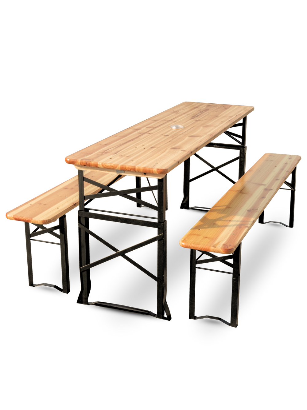Bierbankset met tafel en twee banken, vrijstaand in schuin aanzicht