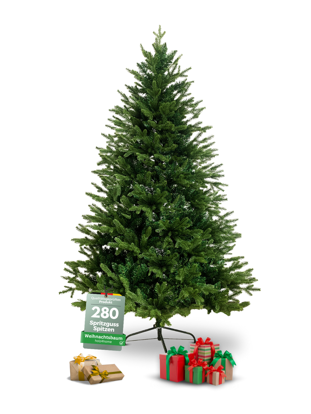 Kunstkerstboom van PE/PVC met 280 spuitgietpunten op een metalen voet
