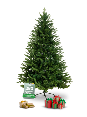 Kunstkerstboom van PE/PVC met 280 spuitgietpunten op een metalen voet
