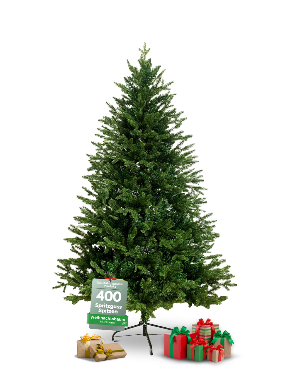 Kunstkerstboom in groen met 400 spuitgietpunten en zwarte metalen voet, 130 cm hoog