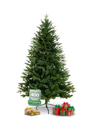 Kunstkerstboom in groen met 400 spuitgietpunten en zwarte metalen voet, 130 cm hoog