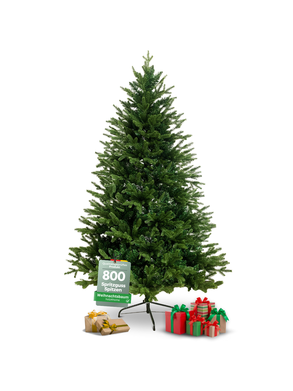 Kunstkerstboom in groen met 800 spuitgietpunten en zwarte metalen voet, 180 cm hoog