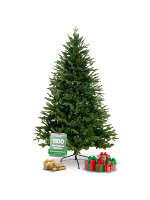 Kunstkerstboom in groen met 1100 spuitgietpunten en zwarte metalen voet, 130 cm hoog