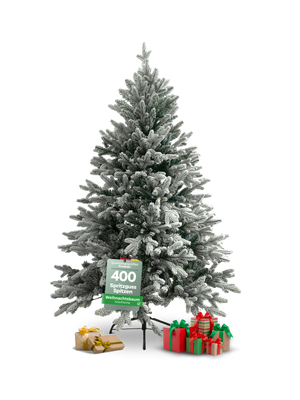 Kunstkerstboom met sneeuweffect en 400 spuitgietpunten op een metalen voet, 160 cm hoog