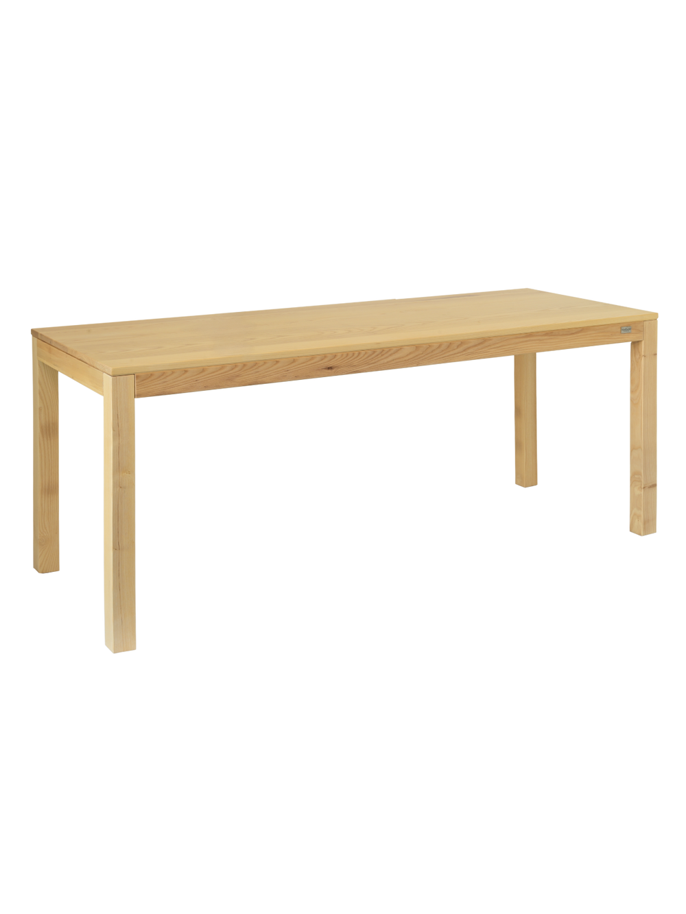 Eetkamertafel van licht essenhout, 180 x 90 cm, met rechthoekig blad en rechte poten, schuin aanzicht
