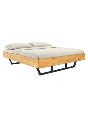 Massief houten bed Metall Light van eiken zonder hoofdbord met zwarte metalen sledepoten als tweepersoonsbed