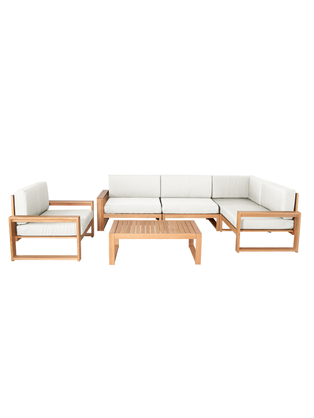 Tuinlounge eiken met witte kussens, complete loungeset vrijstaand
